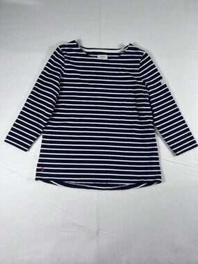 Joules Navy White Striped Boat Neck Top US 10 3/4 Sleeve Nautical Shirt